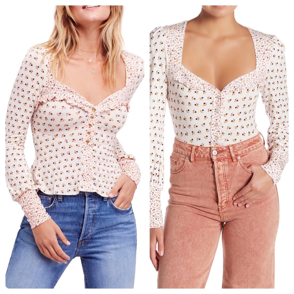 NWT Free People Kissing Kate Long Sleeve Printed Top Small